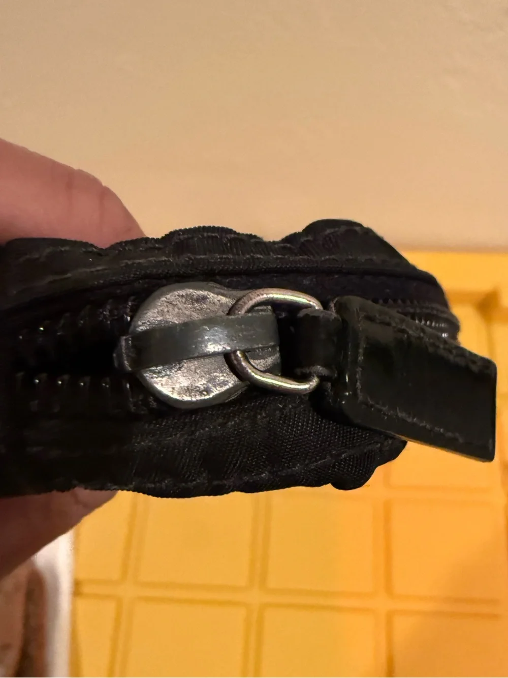 PRADA Black Tessuto Nylon Mini Zip Pouch Cosmetics Bag Triangle Logo